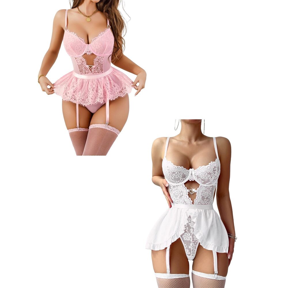 3677 Black Sexy Valentines Teddy Boudoir Outfits 4 Piece Bra and Panty Set
